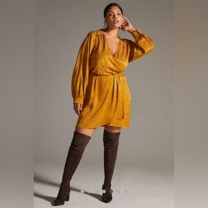 Anthropologie Long Sleeve Mini Dress Bronze 1X Plus